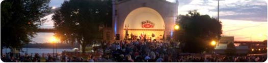 Image of the W.D. Peterson Memorial Music Pavilion with Bix Jazz Society crowd
